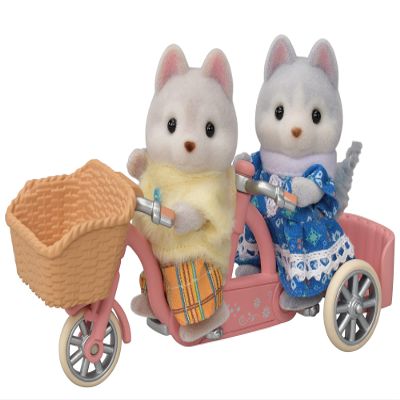 Calico Critters Husky Brother & Sister's Tandem Cycling Set, Dollhouse Playset with Figures and Accessories