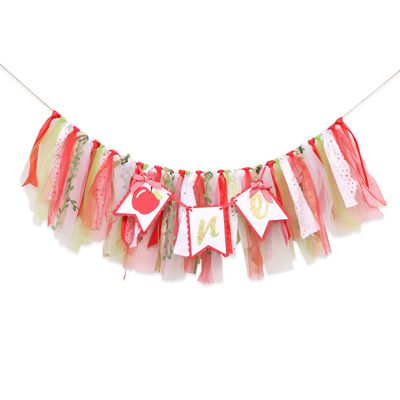 Apple Highchair Banner - 1st Birthday Girl Decoration, Red and Gold High Chair Banner, Apple of My Eye Themed Cake Smash Photo Prop
