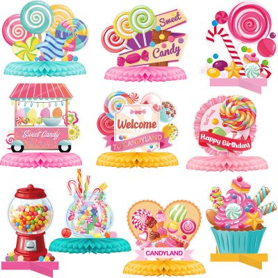 10 Pieces Candyland Party Decorations Candyland Table Decorations Lollipop Table Honeycomb Centerpieces Decor for Candy Theme Birthday Party Supplies Tables Decor Baby Shower Halloween Spooky Candy