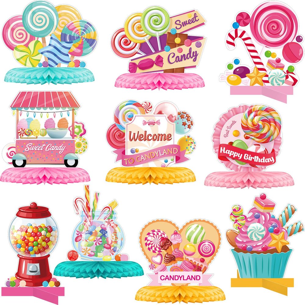 10 Pieces Candyland Party Decorations Candyland Table Decorations Lollipop Table Honeycomb Centerpieces Decor for Candy Theme Birthday Party Supplies Tables Decor Baby Shower Halloween Spooky Candy