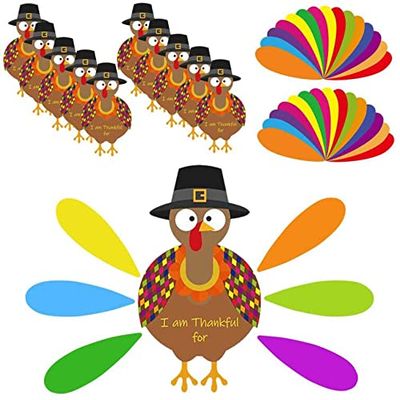 70 PCS Thanksgiving Turkey Craft Kit DIY Turkey with Colorful Feathers and Dot Glues Thanksgiving Stickers for Holiday Party School Activities Decoration Supplies (70pcs)