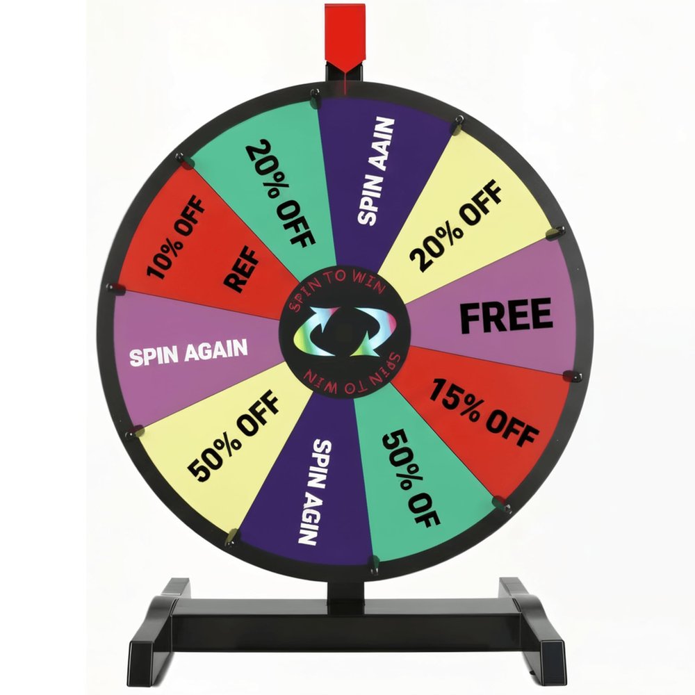 Hooomyai 15 inch Tabletop Spinning Prize Wheel with Durable Base Stand, 10 Slots Spin Wheel for Prizes Spinner with Dry Erase Markers and Eraser for Classroom Carnival Trade Show Party Game