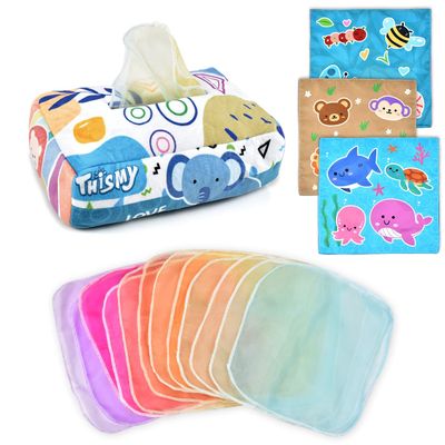 Baby Toys 6-12 Months Tissue Toy Montessori Toy for Babies 6-12 18 Months, Soft Contrast Crinkle Sensory Toys for Toddlers