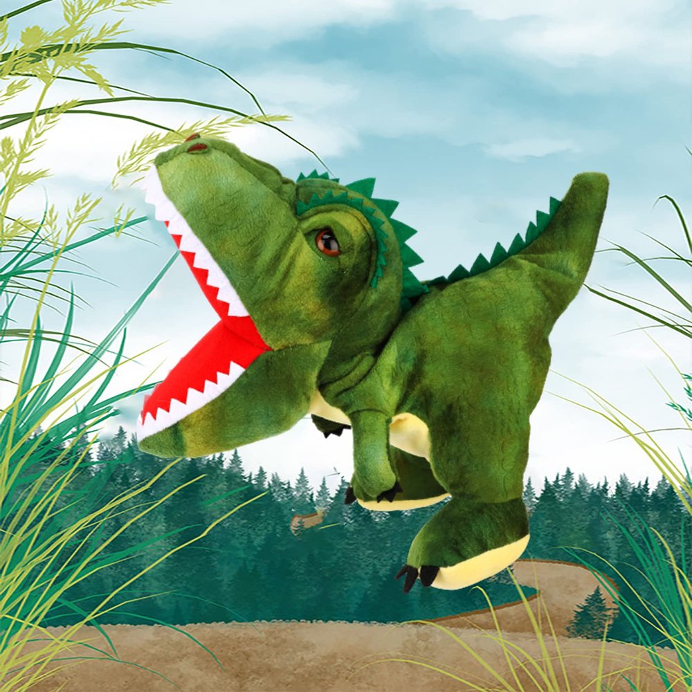 Easfan Plush Dinosaur Hand Puppet with Movable Mouth T-Rex Stuffed Animal Puppet for Imaginative Pretend Play Storytelling Gifts for Kids Boys Girls on Birthday Christmas, 11''