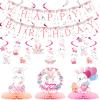 26 Pcs Easter Bunny Birthday Party Decorations Kit Supplies Bunny Birthday Banner Honeycomb Centerpiece Rabbit Hanging Swirls Cutouts for Girl Baby Shower Party Supplies view 1