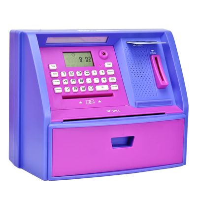 ATM Savings Bank with Debit Card, Electronic Piggy Bank for Real Money, Coin Recognition, Targets Setting, Password Login, Voice Prompt, Great Gift for Boys Girls (Purple)