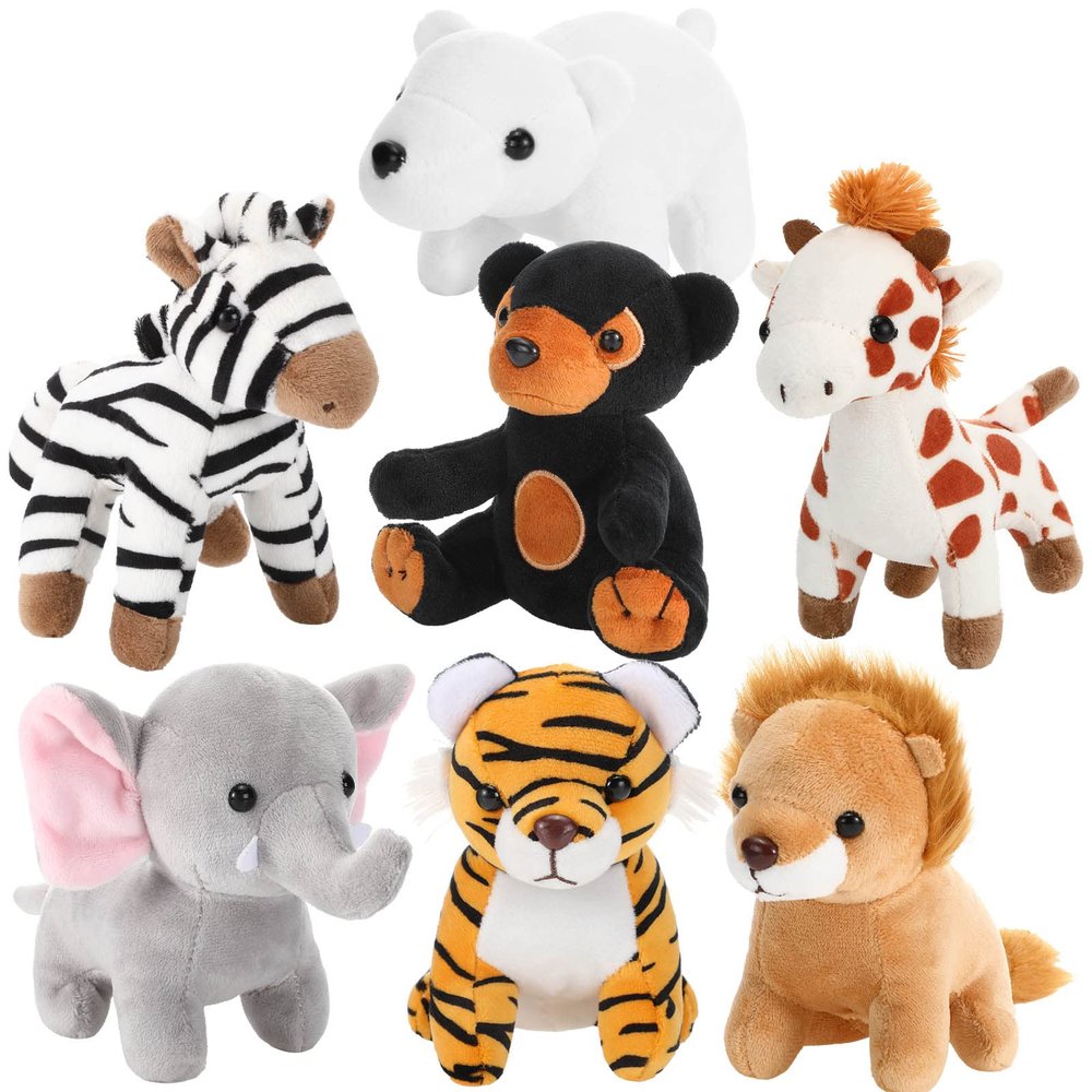 7 Pieces Plush Safari Animals 4.72 Inches Jungle Stuffed Animal Set Includes Giraffe Tiger Lion Bear Elephant Zebra for Zoo Themed Parties Teacher Student Achievement Award