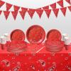 123 Pcs Western Cowboy Party Decoration Include 1 Plastic Paisley Print Tablecloth 2 Bandana Pennant Banner 60 Disposable Paper Plates 30 Cups and 30 Napkins for Western Cowboy Theme Party(Red) view 1