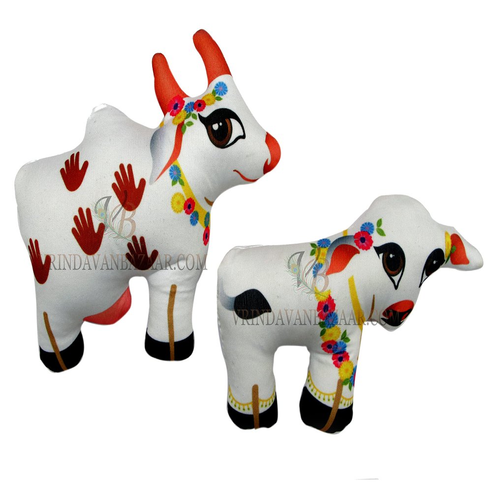 VRINDAVANBAZAAR.COM Kamdhenu Cow Idol for Vastu, Good Luck, Indian Gifting & Home Decoration - Height - 5 Inches Soft Toy