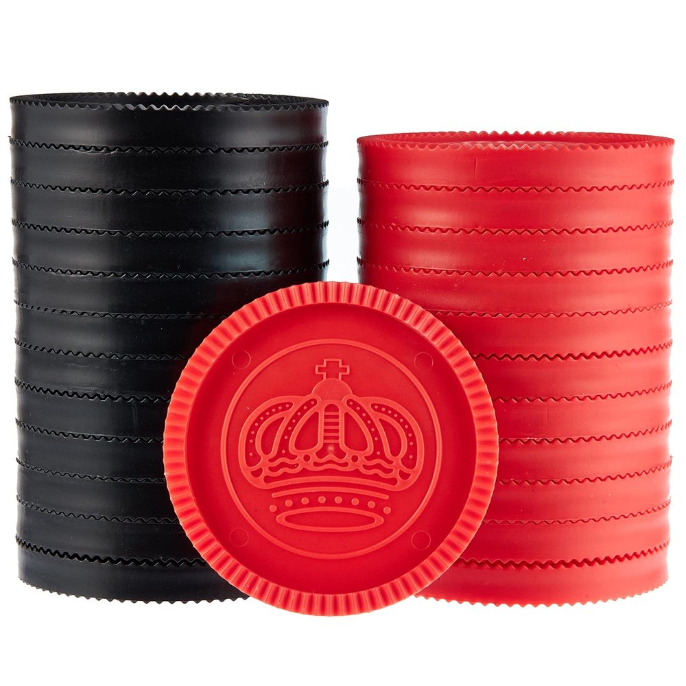 24 Jumbo Replacement Checkers - Extra Red/Black Interlocking Stackable Plastic Pieces for Board Games, Checkboards, Missing Pieces, and Rec Rooms, 2.75" Wide - Checkers, Draughts, and Tic Tac Toe