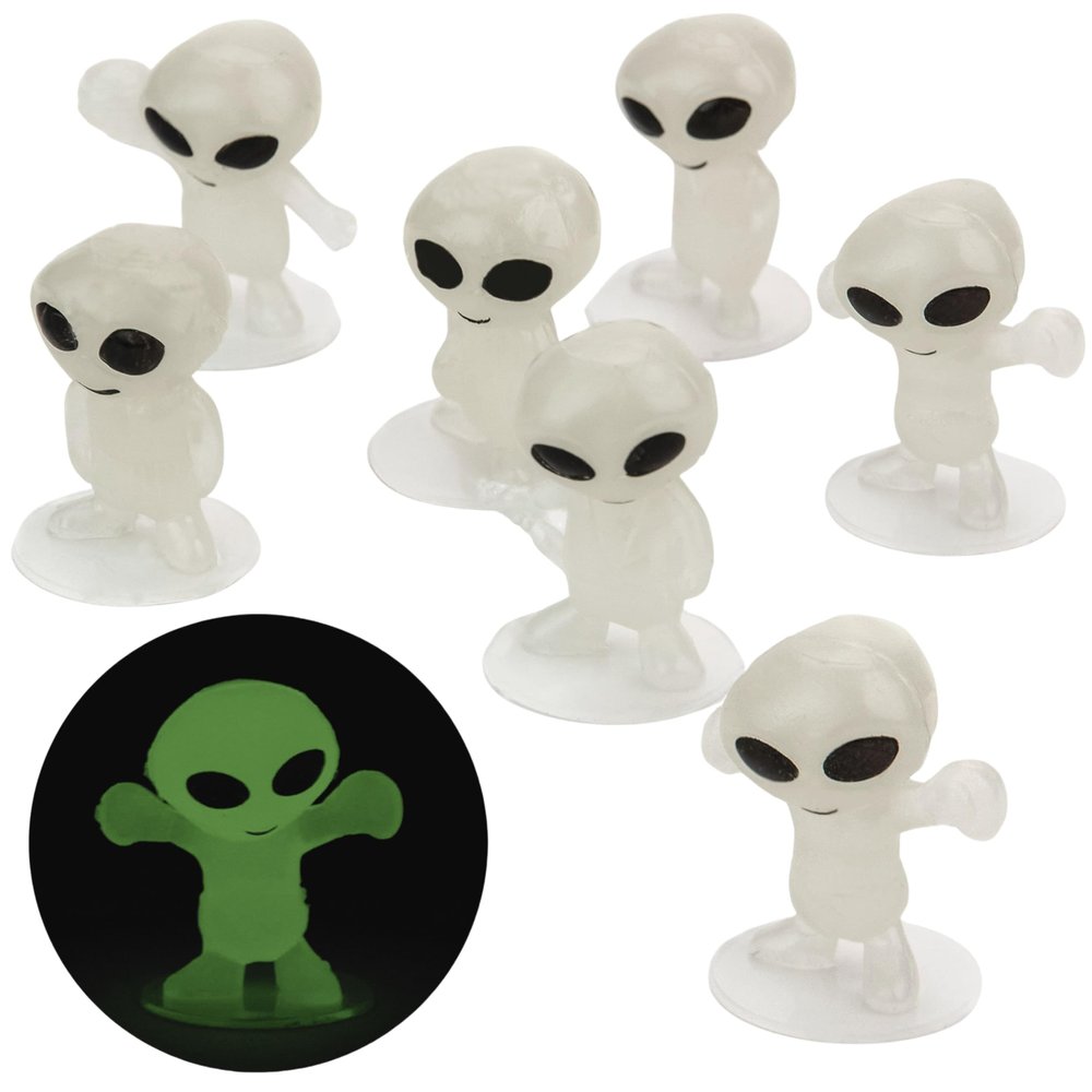 Glow in the Dark Alien Figurines for Kids - 100 Pcs Small Halloween Toys for Halloween Party Favors - 1" Bulk Toy Goodie Bag Pinata Stuffers - Bulk Gifts for Kids - Vending Machine Toy
