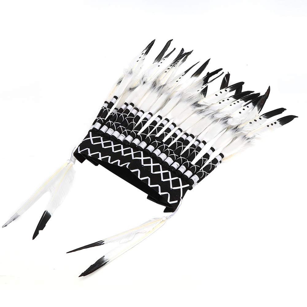 FASJ Chief Indian Headdress, Cloth Child Party Hat, for Shooting Festivals Parties Dramas(Black)