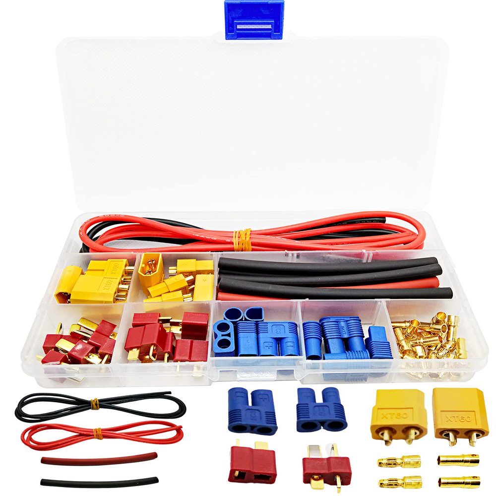 HOPLEX T-Plug XT60 EC3 Male and Female Adapter Connectors with Heat Shrink Tube and 14AWG Silicone Wire for RC Lipo Battery Electronic Speed Control ESC Motor