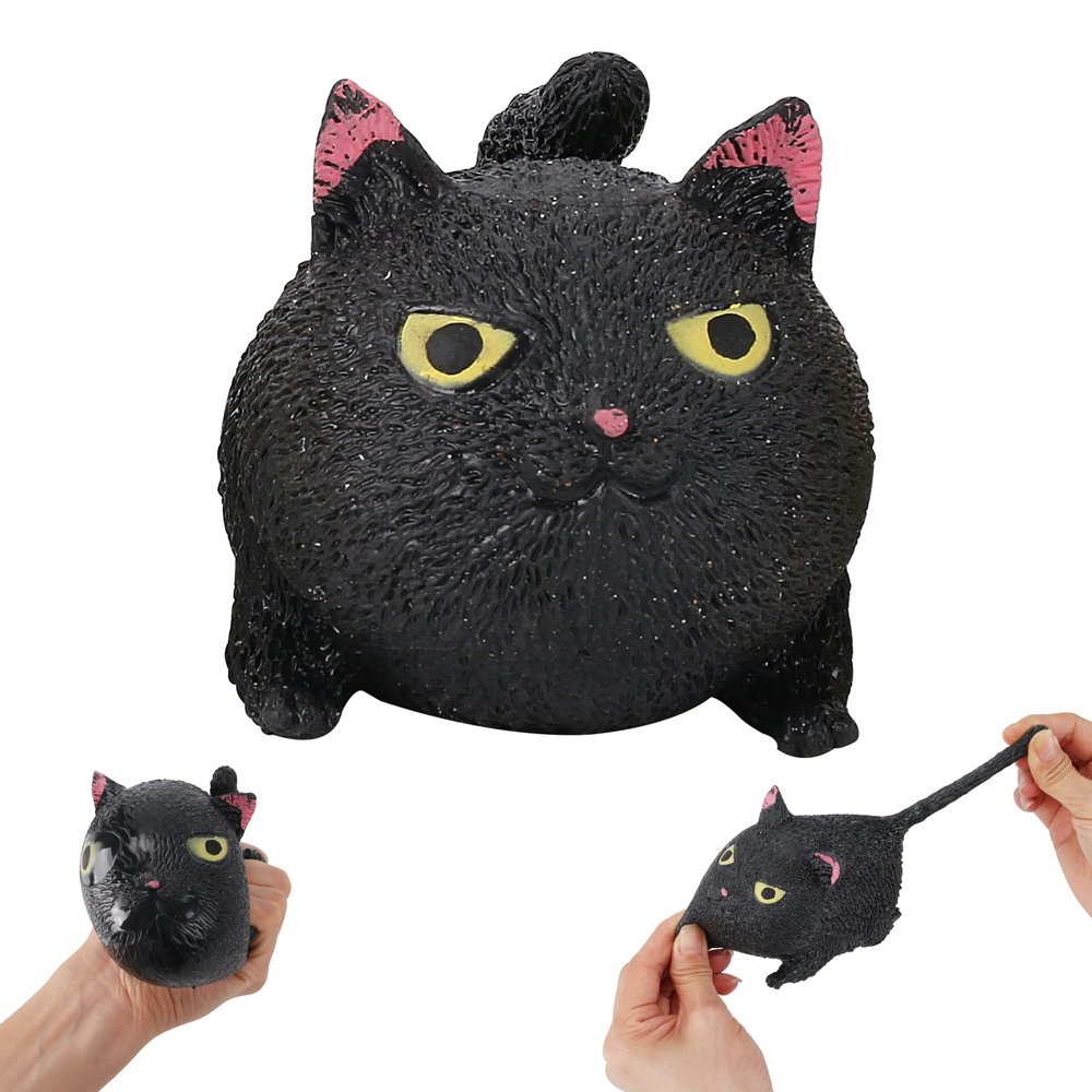 FauKait Squishies Squishy Toys,Funny Cute Cat-Shaped Ball,Cat Squishy Stress Balls Toy for Kids Adults,Christmas Toys,Party Favor Gifts for Children, Stress Relief Fidget Balls Toys (Black)