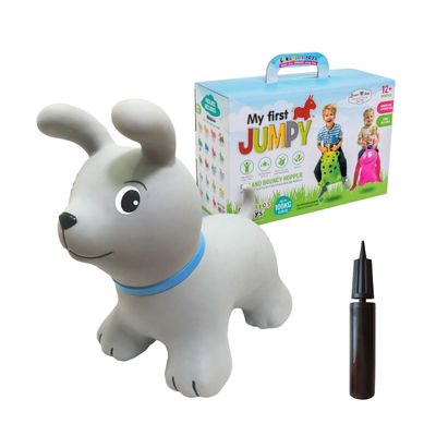 GERARDO'S Toys Jumpy Bouncy Grey Dog - Bouncy Animals from 1 Year and from 2 Years, Inflatable Animals Toy for Outdoor or Indoor Use for Toddlers from 12 Months, Includes Air Pump
