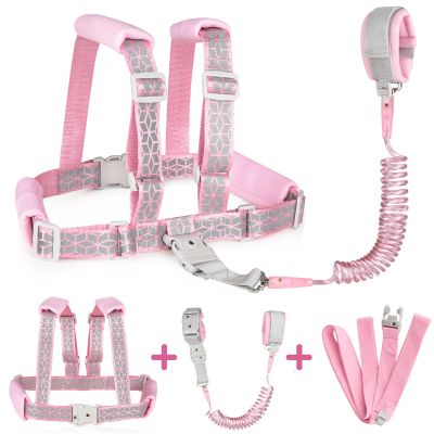 Accmor Toddler Harness Leash, Reflective Kids Leashes with Anti Lost Wrist Link, 3 in 1 Child Harnesses with Key Lock Design for Girls, Baby Walking Wristband Rope Protection Belt Tether.