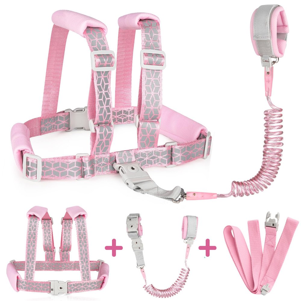 Accmor Toddler Harness Leash, Reflective Kids Leashes with Anti Lost Wrist Link, 3 in 1 Child Harnesses with Key Lock Design for Girls, Baby Walking Wristband Rope Protection Belt Tether.