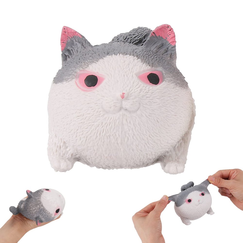 FauKait Squishies Squishy Toys, Funny Cute Cat-Shaped Stress Balls for Kids & Adults, Christmas & Party Favor Gifts, Stress Relief Fidget Toys (Gray)