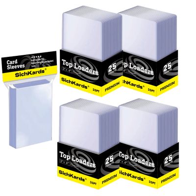 200 Top loaders Cards Sleeves Bundle for Trading Cards, 100 Top Loader for Cards Baseball Card Protectors Hard Plastic and 100 Clear Cards fit for Sports Cards, MTG, YUGIOH Cards