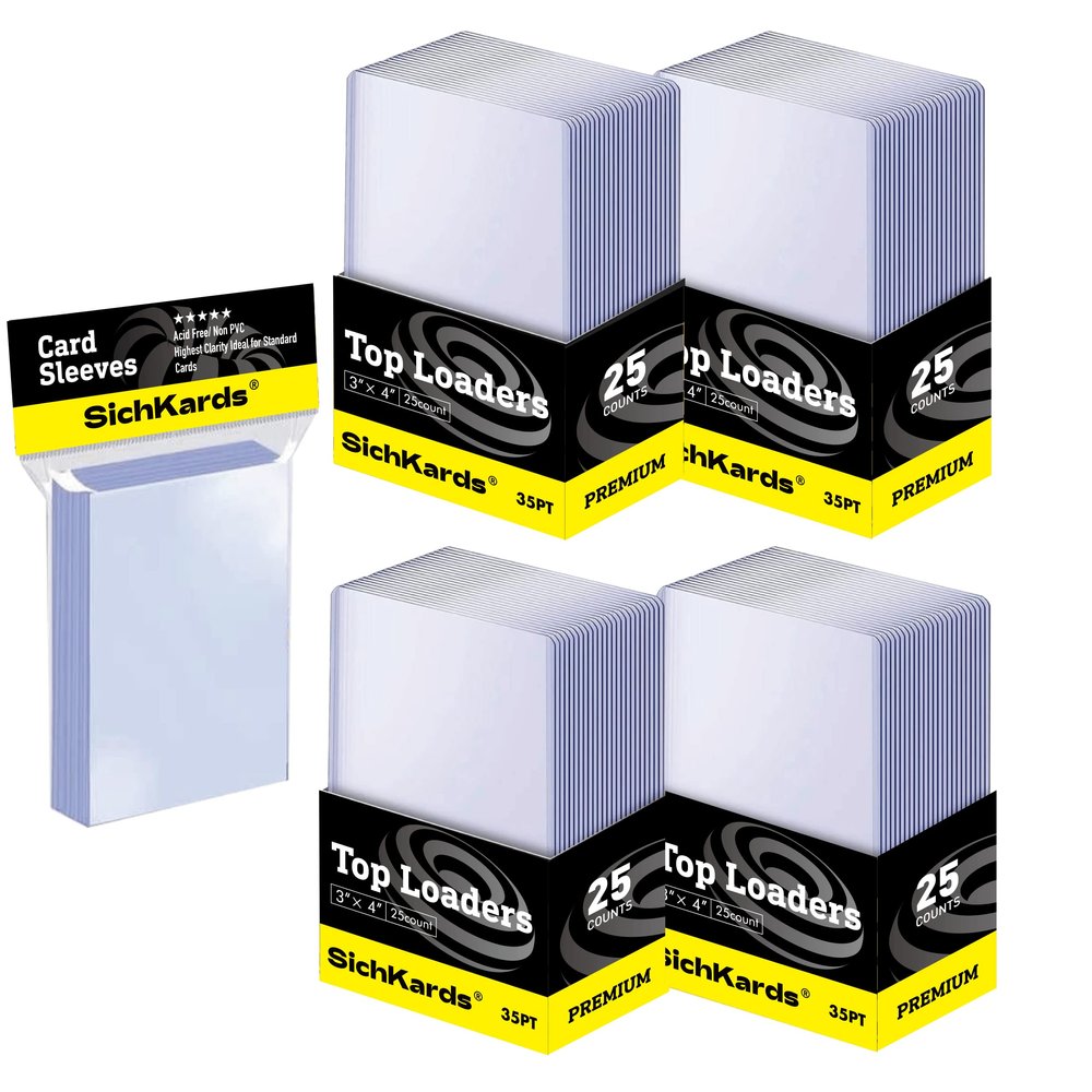 200 Top loaders Cards Sleeves Bundle for Trading Cards, 100 Top Loader for Cards Baseball Card Protectors Hard Plastic and 100 Clear Cards fit for Sports Cards, MTG, YUGIOH Cards