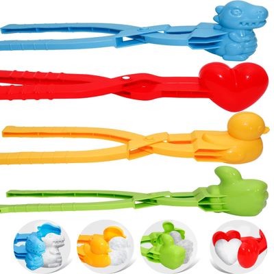 Holady 4PCS Large Size Snowball Maker Clip,Snowball Maker Tool with Handle for Snow Ball Fights, Snow Toys Kids Winter Outdoor ToysDinosaur, Love Heart, Duck, Thumb Shape