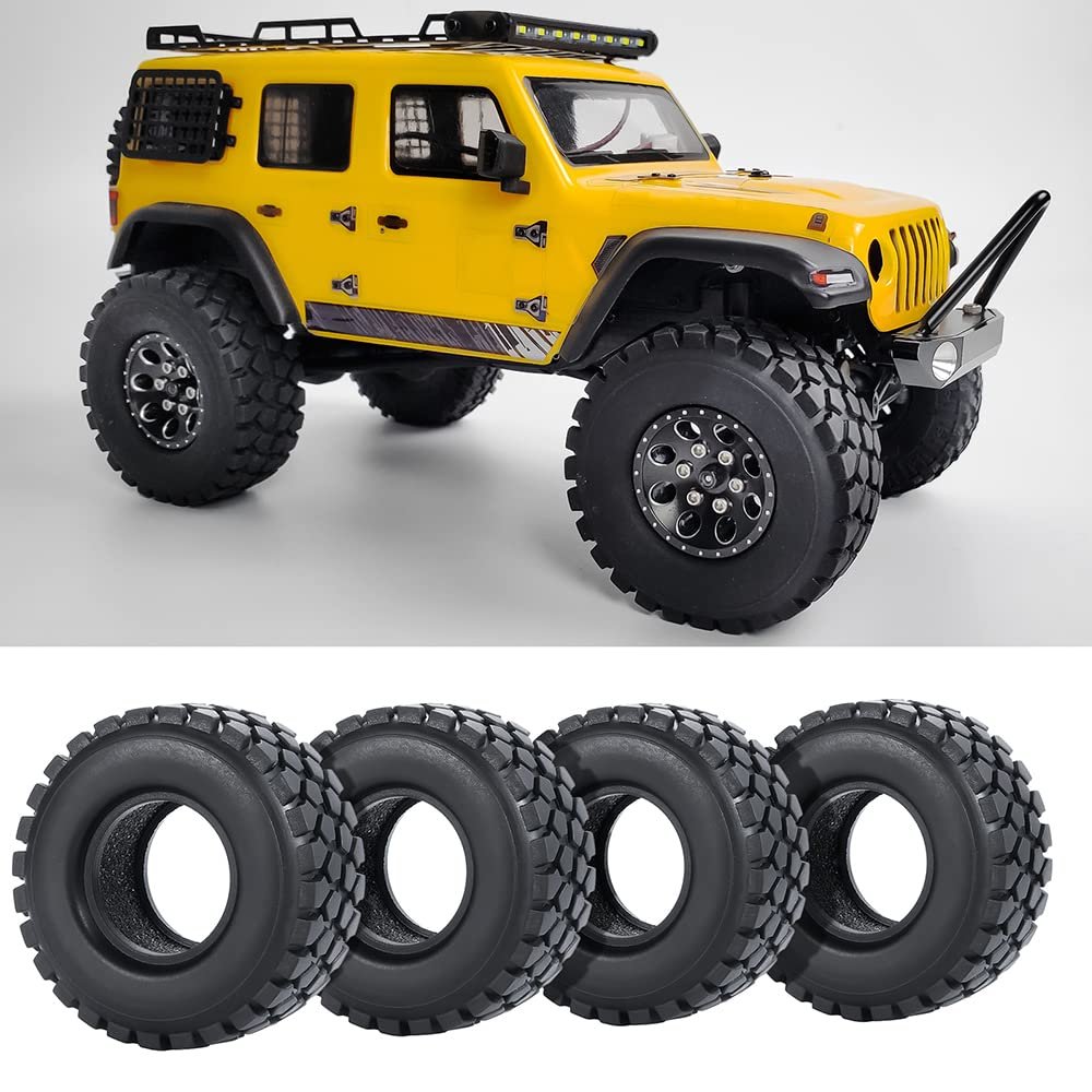 RCLIONS 4pcs Rubber Micro 1" RC Wheel Tyres Tires with Foam Insert for All 1/24 Axial SCX24 Deadbolt JLU Dodge Gladiator RC Crawler Truck Car (54mm)