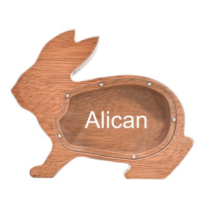 Custom Wooden Piggy Bank, Creative Animal Shape Piggy Bank, Personalized Desktop Home Decorations, Birthdays Christams Gifts for Boys and Girls (Rabbit)