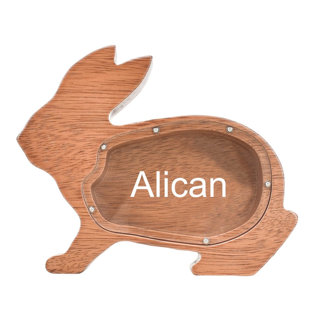 Custom Wooden Piggy Bank, Creative Animal Shape Piggy Bank, Personalized Desktop Home Decorations, Birthdays Christams Gifts for Boys and Girls (Rabbit)