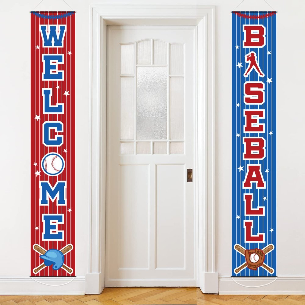 Baseball Party Decorations Baseball Themed Birthday Porch Sign Welcome Door Hanging Banner Baseball Sports Porch Sign for Boy Kid Teenager Baby Shower Baseball Birthday Party Supplies 71 x 12 Inches