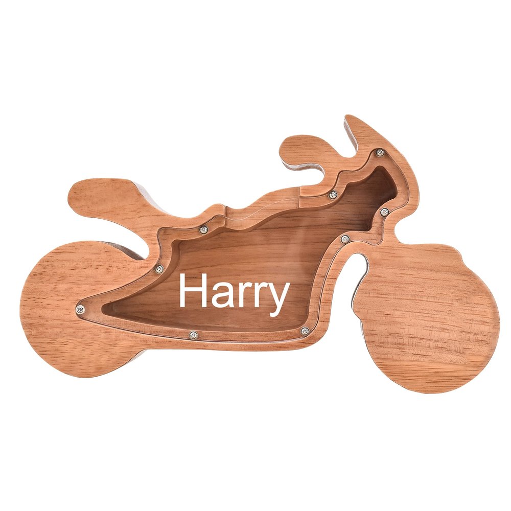 Custom Wooden Piggy Bank, Creative Animal Shape Piggy Bank, Personalized Desktop Home Decorations, Birthdays Christams Gifts for Boys and Girls (Motorcycle)