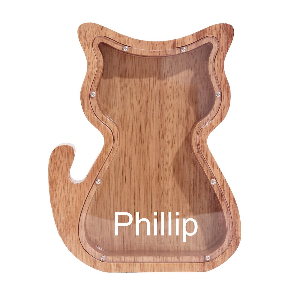 Custom Wooden Piggy Bank, Creative Animal Shape Piggy Bank, Personalized Desktop Home Decorations, Birthdays Christams Gifts for Boys and Girls (Cat)
