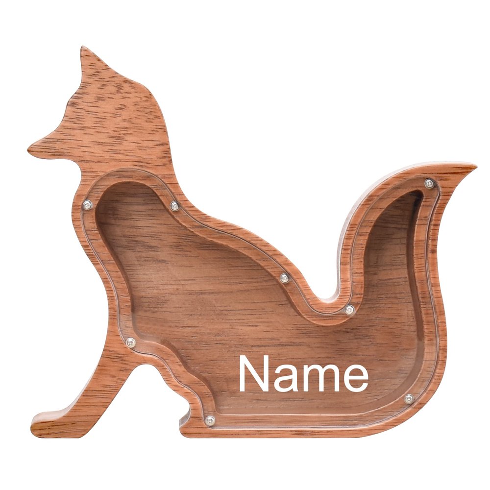 Custom Wooden Piggy Bank, Creative Animal Shape Piggy Bank, Personalized Desktop Home Decorations, Birthdays Christams Gifts for Boys and Girls (Fox)