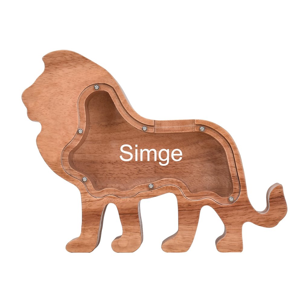 Custom Wooden Piggy Bank, Creative Animal Shape Piggy Bank, Personalized Desktop Home Decorations, Birthdays Christams Gifts for Boys and Girls (Lion)