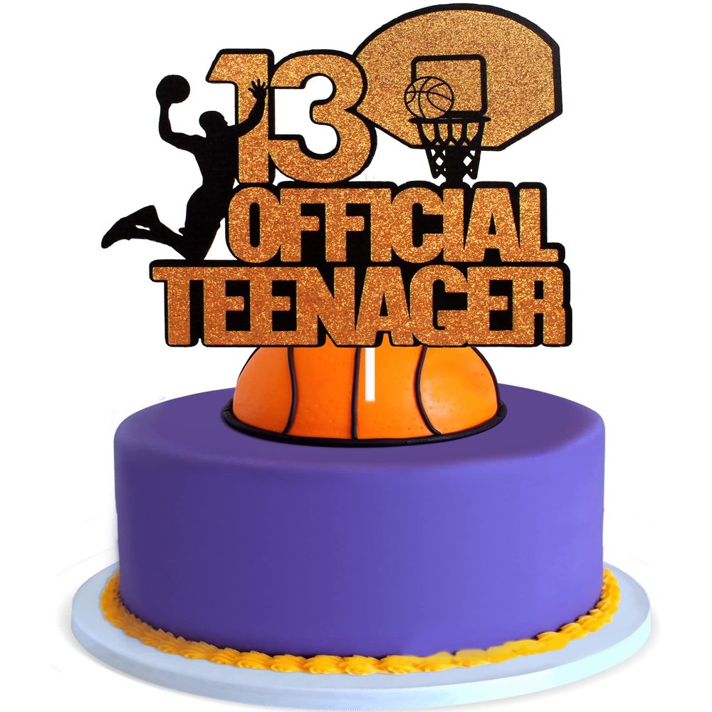 13th OFFICIAL TEENAGER Birthday Basketball Cake Topper - Game Day Party Glitter Cake Topper Supplies - Boy's Thirteen Years Old Stars Sports Party Decoration