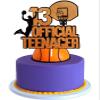 13th OFFICIAL TEENAGER Birthday Basketball Cake Topper - Game Day Party Glitter Cake Topper Supplies - Boy's Thirteen Years Old Stars Sports Party Decoration view 1