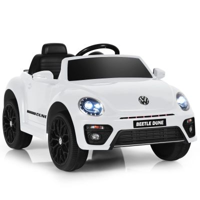 Costzon Ride on Car, 12V Licensed Volkswagen Beetle Battery Powered Vehicle w/Remote Control, Spring Suspension, Lights, USB, Horn, Music, 4 Wheeler for Boy Girl Gift, Electric Car for Kids, White