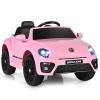 Costzon Ride on Car, 12V Licensed Volkswagen Beetle Battery Powered Vehicle w/Remote Control, Spring Suspension, Lights, USB, Horn, Music, 4 Wheeler for Boy Girl Gift, Electric Car for Kids, Pink view 1