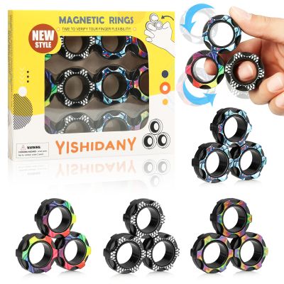 12Pcs Magnetic Rings Fidget Toys Pack, Magnets Finger Spinner for ADHD Stress Relief, Tire Style Magical Fidget Rings for Training Relieves Autism Anxiety, Great Idea Gift for Adults Teens Kids