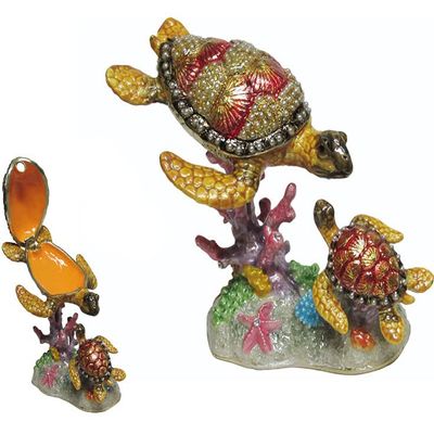 Sea Turtle & Baby Jeweled Trinket Box with Austrian Crystals