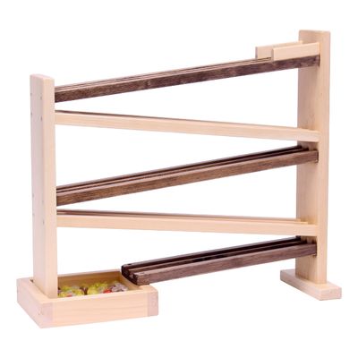 AmishToyBox.com Marble Roller Racetrack Wooden Toy - CPSIA-Approved Finish - Pack of Marbles Included (Walnut/Natural Finish)