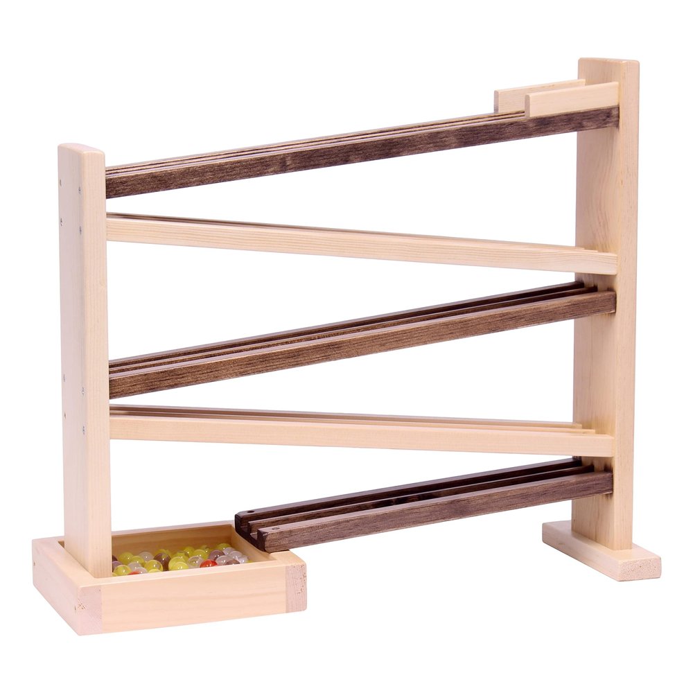 AmishToyBox.com Marble Roller Racetrack Wooden Toy - CPSIA-Approved Finish - Pack of Marbles Included (Walnut/Natural Finish)