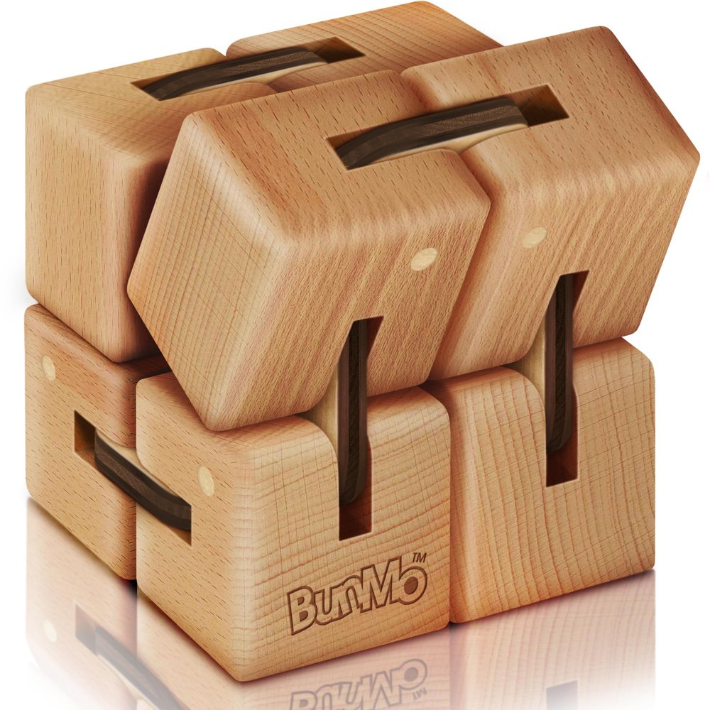 BunMo Wooden Fidget Cube Beechwood Infinity Cube Fidget Toy, Larger One Pack Smooth Folding Pocket Fidget, Natural Wood Sensory Cube for Desk or Travel