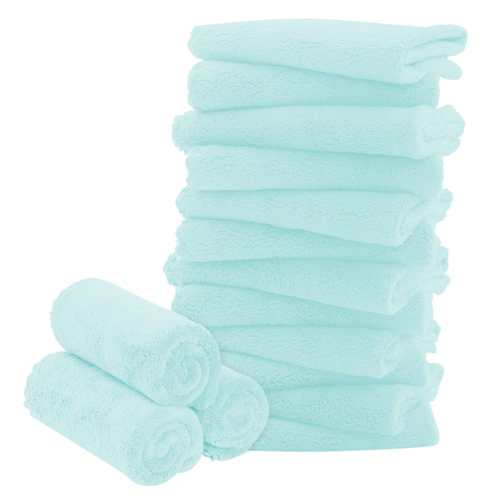 16 Pack Baby Washcloths - Luxury Coral Fleece - Extra Absorbent and Soft Wash Clothes for Newborns, Infants and Toddlers - Suitable for Sensitive Skin and New Born-Baby Shower-Frozen Blue,10x10 Inch