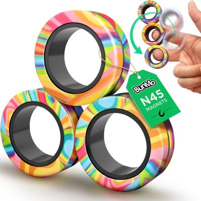 BunMo Magnetic Rings Multicolored Improved N45 Grade Magnets, BPA-Free, Compact & Quiet Fidget Toy for Adults & Teens, Portable Handheld Toy for Office, School, & Travel