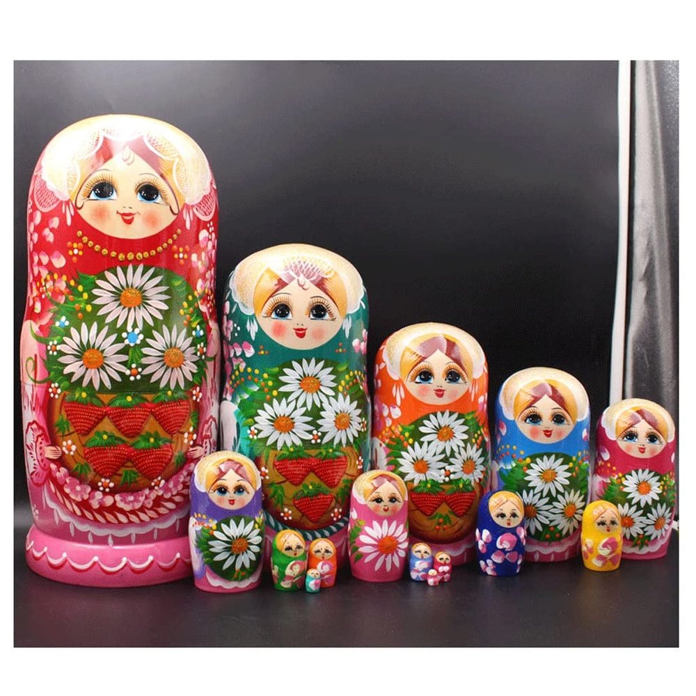 Nesting Dolls Russian Nesting Dolls Hand-Painted Wooden 15 Pcs Russian Matryoshka Toy Ornaments Collection for Birthday New Year Gifts Best Decoration