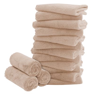 16 Pack Baby Washcloths - 10x10 Inch, Coral Fleece - Extra Absorbent and Soft Wash Clothes for Newborns, Infants and Toddlers - Suitable for Sensitive Skin and New Born - Baby Shower - Brown