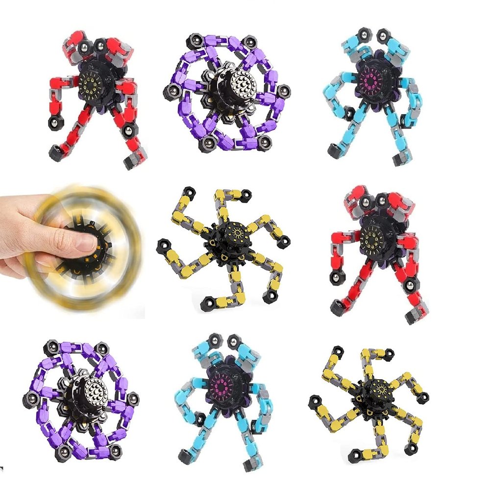 Gifts for Kids 8 Packs Transformable Fingertip Chain Robot Toy DIY Deformation Robot Deformed Mechanical Toy for Kids Adults