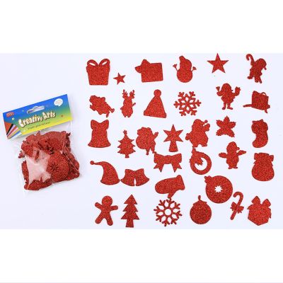 32PCS Christams Foam Stickers, Self Adhesive Christmas Glitter Stickers Xmas Theme Stickers for Christmas Gift Box Bag DIY Arts Craft Supplies Greeting Cards Home Party Decoration