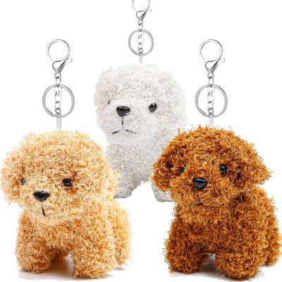 Anboor 3pcs Small Stuffed Animals4.8 Inch Cute Puppy Dog Plush Stuffed Animal with Keychain for Party Favors (Brown,White,Light Brown)