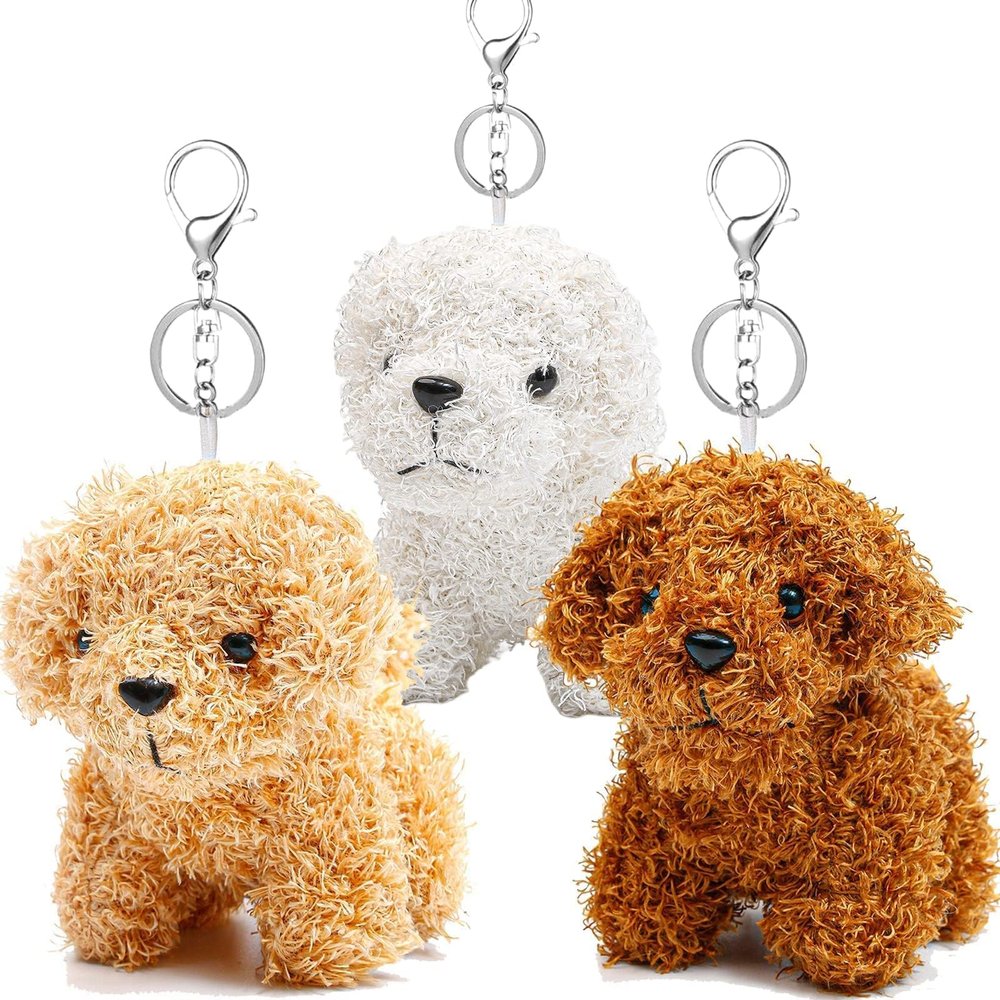 Anboor 3pcs Small Stuffed Animals4.8 Inch Cute Puppy Dog Plush Stuffed Animal with Keychain for Party Favors (Brown,White,Light Brown)